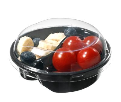 China Two Food Separates Disposable Blister Round Salad Container Take Out Plastic Fruit Tray PET Vegetable Take Out Packaging Box for sale