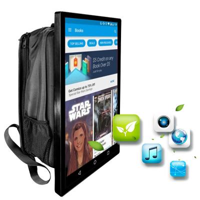 China 21.5 Inch Backpack Billboard Outdoor Advertising LCD Display Screen Portable Anti-Glare Glass System AG Android High Brightness for sale