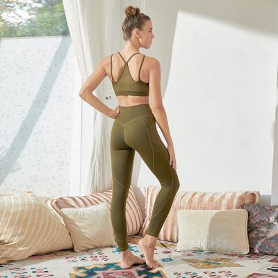 China Breathable Wholesale Ladies Women 2 Pieces Yoga Set Spandex Polyester Compression Set Fitness Wear Yoga Leggings Set for sale