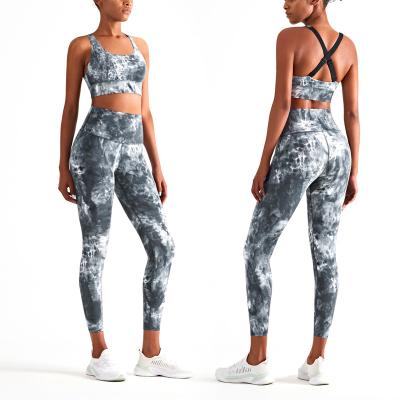 China Wholesale Breathable Dye Women's Two Piece Tie Workout Set Sports Apparel Crisscoss Tie Gym Women's Yoga Sets for sale