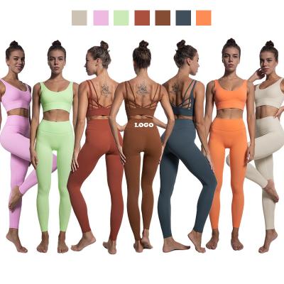 China Hot Sale Breathable Workout Sets Women Yoga Set Elastic Waist Sportswear Tops Custom Fitness Clothing Yoga Sets for sale