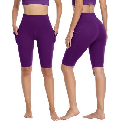 China Free Sample Breathable Women Yoga Biker Shorts Running Gym Workout Yoga Shorts With Pockets Spandex Shorts Pants Custom Made for sale