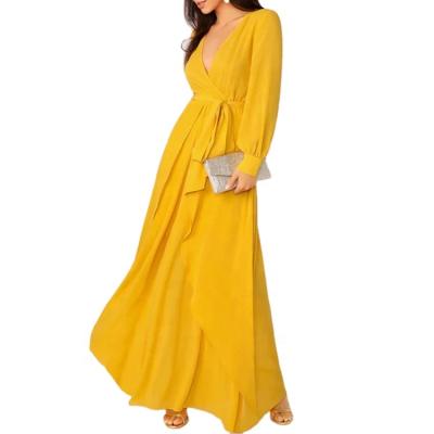 China Lady Chiffon Ruffle Maxi Dresses Summer Casual Clothing Anti-wrinkle OEM Women Dress for sale