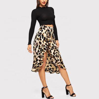 China Anti-Static Leopard Print Casual Ruffle Edge Mid-Calf Length Mid-Calf Length Skirts For Ladies for sale