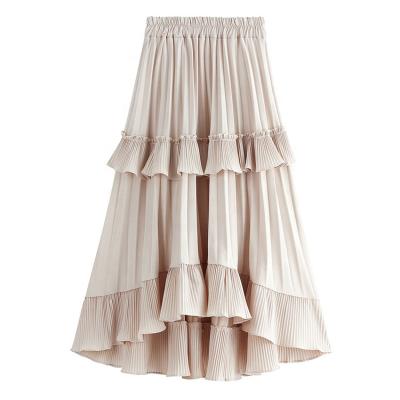 China New Design Anti-static Lotus Leaf Front Short Rear Irregular Women's Long Pleated Skirts for sale