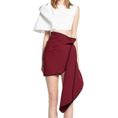 China Anti-Static Trend Burgundy Personality Edge Asymmetrical French Women Line One Of Grace Skirts Short Skirts For for sale