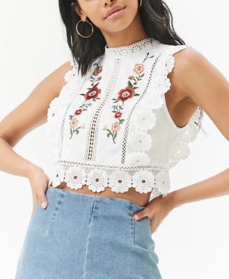 China Summer Anti-Shrink Traditional Casual Women Blouse Design Crop Embroidery BYM Short Tops for sale