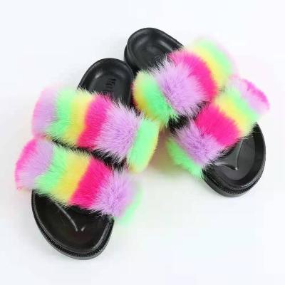 China Fashion Lightweight Hot Selling Custom Made Women Fur Slippers Fur Slides for sale