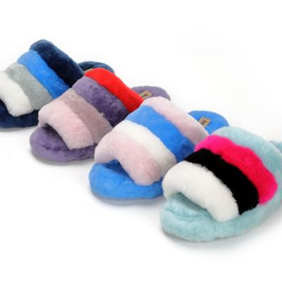 China Wholesale Custom 2021 New Real Wool Winter Sweat-absorbent And Comfortable Slides Shoes Women Open-toe Fur Interior Design Slippers Comfortable Shoes for sale