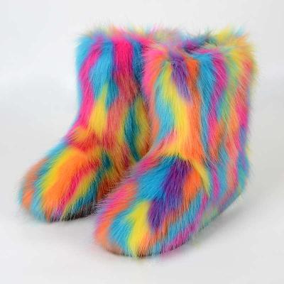 China 2021 Light Weight Ladies Rainbow Fashion Cool Faux Fur Boots for sale