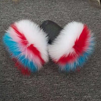 China Wholesale Lightweight Plush Fluffy Comfortable Indoor Flat Bottom Kids Real Fur Slippers for sale