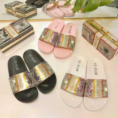 China Fashion Trend New Arrival Summer Fashion Dollar Rhinestones Non-slip And Durable Slippers for sale