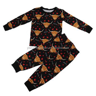 China Casual Spring Autumn Boys Clothing Sets Knitted Breathable Long Sleeve Tops And Pants Cowboys Print Kids Outfits for sale