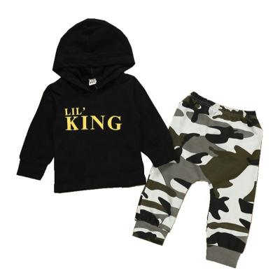 China Baby Boy Casual Outfits Letter Print Camouflage Suit Spring New Fashion Style Two Piece Set Hoodies Pants for sale