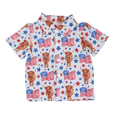 China New 0-16 Years Soft Kids Breathable Fashion Short Sleeve Button Tops Western Cow Print Pattern Kids Buttons Shirt for sale