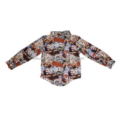 China Vintage Cowboy Print Baby Kids Shirt Little Boys Casual Turndown Collar Blouse High Quality Breathable Long Sleeve Shirts for sale