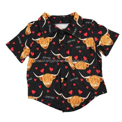 China 2022 new QUICK DRY valentines scare heart printed toddler baby kids boys button up shirts tops kids boys blouse for sale