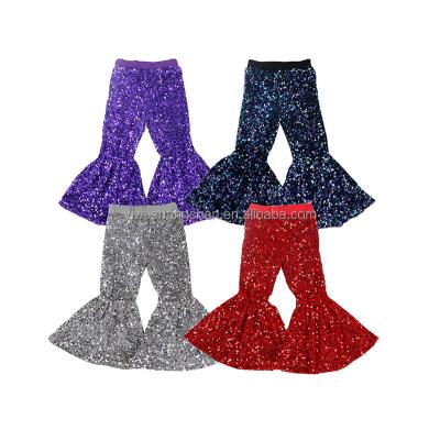 China Breathable Western Fashionable Sequin Trumpet Pants Anti-pilling Glitter Little Girls Bell Bottoms Multicolor Kids Pants for sale