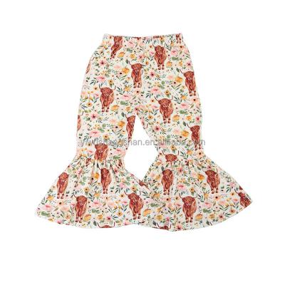 China 0-16 Years Spring Summer Waterproof Children Baby Rocket Pants Western Style Cattle Flower Toddler Baby Printed Soft Bell Bottom Pants for sale