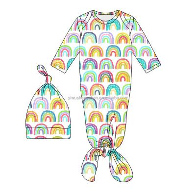 China Lovely Breathable Custom Rainbow Printed Newborn Baby Sleeping Bag And Hat Suits 2 Pieces Milk Silk Fabric Baby Infant Sleeping Bags for sale