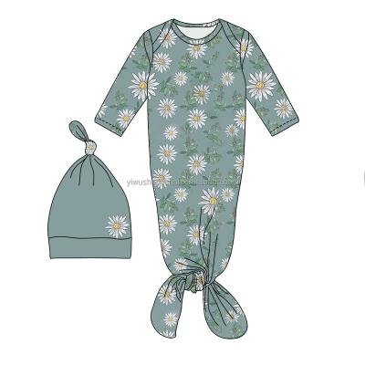 China New Daisy Print Silk Spring Robe Newborn Infant Sleepwear Toddler Baby Sleeping Bag Casual Soft Milk with Hats Set for sale