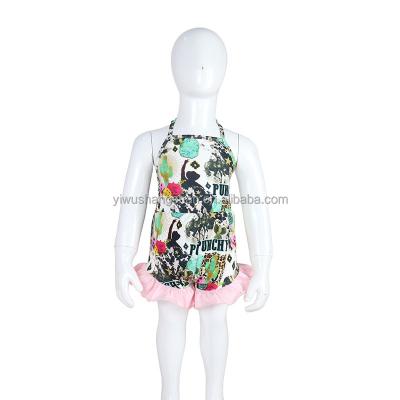 China 2022 New Style Summer Milk Spring Toddler Baby Rompers Western Style Cow Silk Cactus Printed Tie Up Backless Infant Baby Ruffle Short Overalls for sale