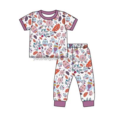 China New Easter Fashion Kids Pajamas Sets Half Sleeve Top+Leggings Half Sleeve Egg Print Pants Casual Clothing Sets for sale