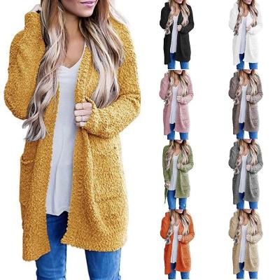 China Ladies Knitted Cardigan Sweater Plus Size Autumn Winter Fashion Women Knit Coat Solid Color Grain Velvet Double Pocket Girls for sale