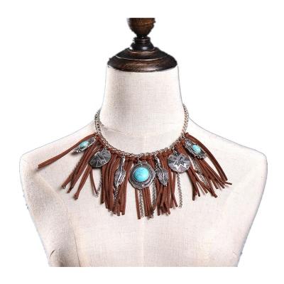 China Handmade BOHEMIA Fashion Kids Baby Turquoise Alloy Suede Tassel Necklace for sale