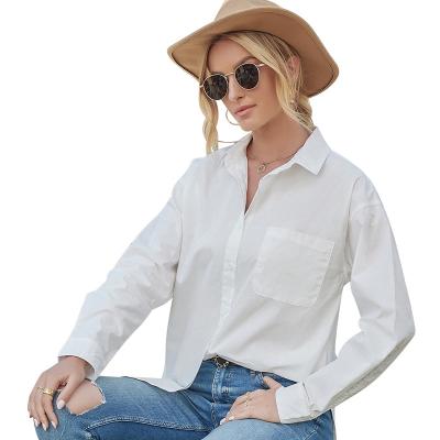 China Anti-Wrinkle Fashion White Blouses For Women Office Lady Long Sleeves Shirt Solid Color Women's Blouses for sale