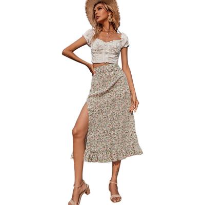 China 2022 New Breathable Sexy Floral Printing Chiffon Elastic High Waist Casual Fashion Skirts Long Skirt For Women for sale