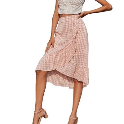 China Breathable Fashionable Elastic High Waist Plaid Irregular Slit Pleated Faldas Para Mujer Alim Women's Skirt for sale