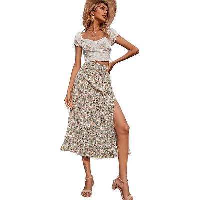 China Wrap Waist Breathable Bohemian Floral Print Tie Skirts Long Summer Women Soft Slim Skirts for sale