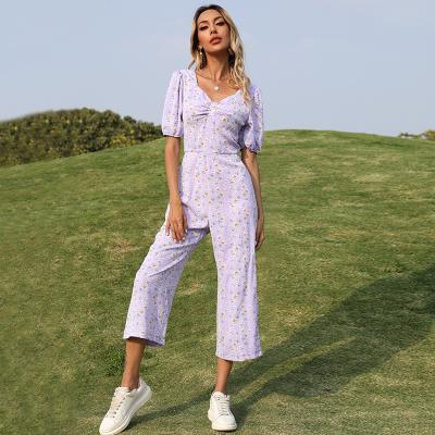 China Floral Print Fashionable Women's Short Overalls Soft Casual Jumpsuit Overalls Women QUICK DRY Women Overalls for sale