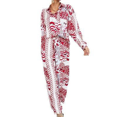 China QUICK DRY Floral Women's Sets Two Piece Set Blouse Long Pants Printed Causal Women Long Sleeves 2 Piece Sets for sale