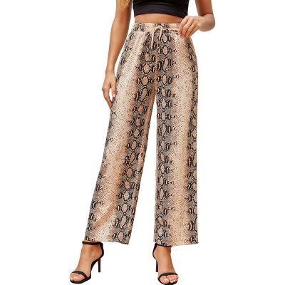 China Customized Breathable Women Python Printed Casual Chiffon Ladies Long Pants Flat Loose Length Women's Knee Length Trousers for sale