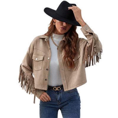 China Anti-wrinkle Autumn Winter Single Breasted Crop Jacket Lapel Fringe Row Short Coat For Women for sale