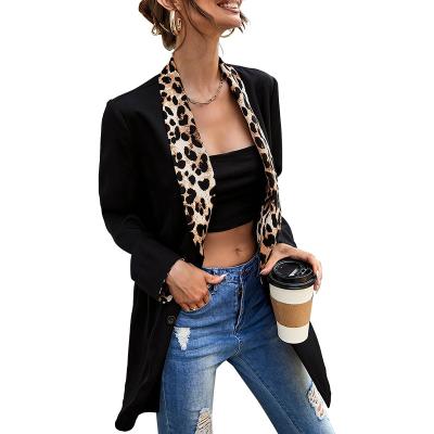 China Breathable Customize Autumn Winter Fashion Women's Solid Color Leopard Print Collar Women's Suit Office Ladies Casual Blazers for sale