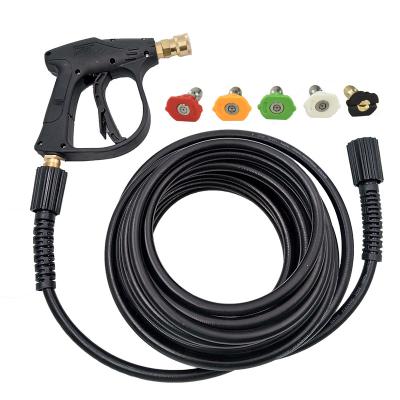 China 3000 PSI Brass And Plastic High Pressure Hose + 5pcs Quick Release Spray Nozzle Car Washer Hose Gun Kit For Washing And Cleaning for sale