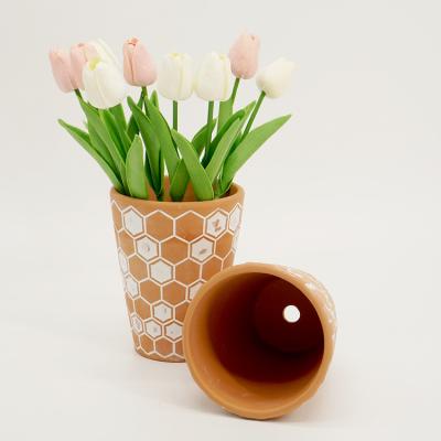 China Wholesale Modern Cheap Red Breathable Perforated Clay Relief Clay Flower Pot Simple Succulent for sale