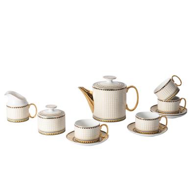 China Elegant Minimalist Design Luxury Hotel Hotel Porcelain Teaware 11 PCS English Tea Set Afternoon Tea Set With Milkpot Sugarpot Teapot for sale