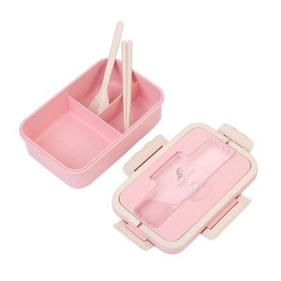 China Wheat Straw Lunch Box Three-Grid Lunch Box Microwave Sustainable Lunch Box Student Office Worker Lid Portable Fresh-Keeping Lunch Box for sale