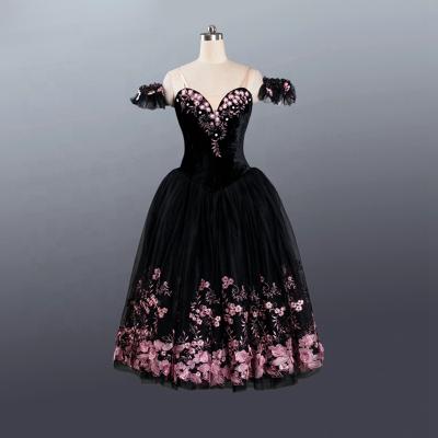 China Dress High Quality Romantic Professional Women Ballet Tutu AP088 Western Dance Costumes For Dance Ballet Long Black Romantic Tutu for sale