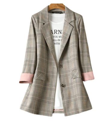 China 2022 New Summer Small Suit Women's Checked Anti-wrinkle Style British Sleeves Casual Thin Suit Jacket for sale