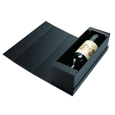 China Custom Logo Materials Custom Logo Recycled Black Luxury Magnetic Paper Wine Bottle Packing Gift Collapsible Packing Box for sale