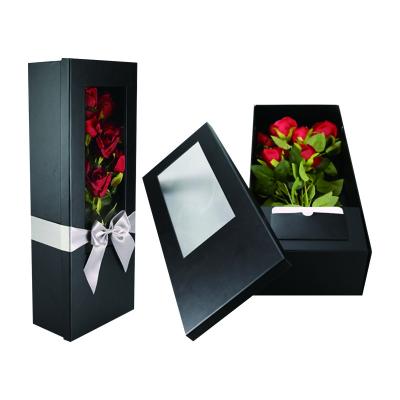 China Custom Repurposed Materials Flower Boxes Collapsible Rectangular Valentine's Day Rose Flower Gift Paper Open Window Boxes For Bouquets for sale