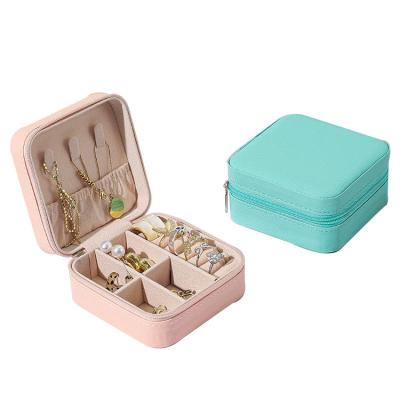 China Recyclable Small Leather Jewelry Gift Box Travel Zipper Compact Design Jewelry Organizer Travel Packaging Case for sale