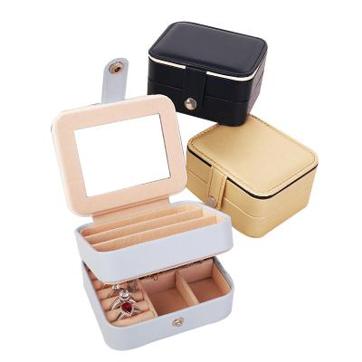 China Luxury Travel Jewelry Storage Box Ring Box Organizer Case Velvet Earrings Wholesale Recyclable Jewelry Case With Mirror for sale