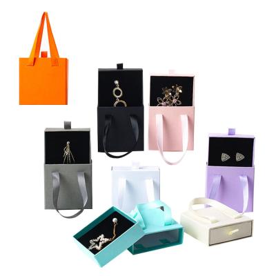 China Recyclable Custom Logo Mini Cardboard Jewelry Sets Ring Earrings Necklace Bracelet Jewelry Storage Box With Handle for sale