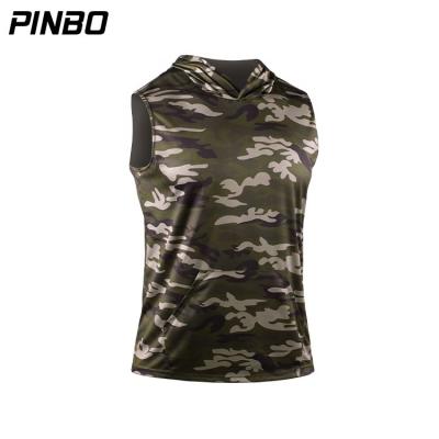 China Full Sublimation Print Antibacterial Mens Camouflage Compression Sleeveless Mens Tank Fitness Hoodie Sports Quick Dry Tops for sale